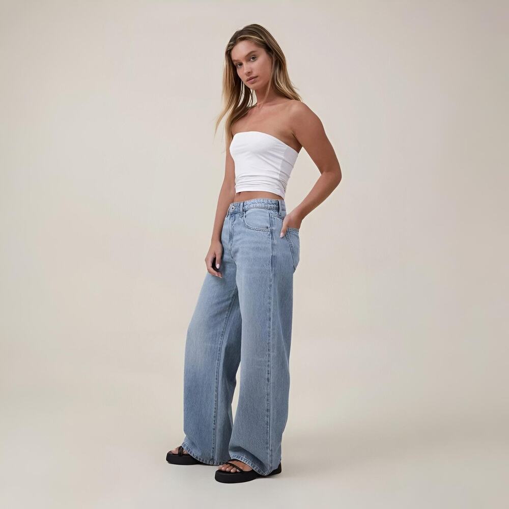Cotton:On Relaxed Wide Leg Jeans 100% Cotton Denim Women 6 Light Blue Skater 90s
